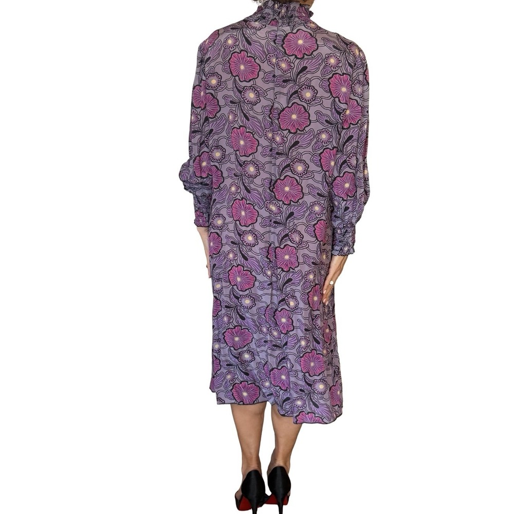 Anna Sui USA Dress XL Purple Floral smocked high neck 70'S Vintage Boho Chic - Picture 6 of 14
